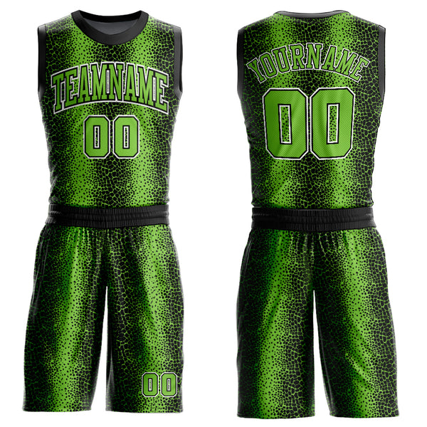 Custom Black Neon Green-White Animal Fur Print Round Neck Sublimation Basketball Suit Jersey