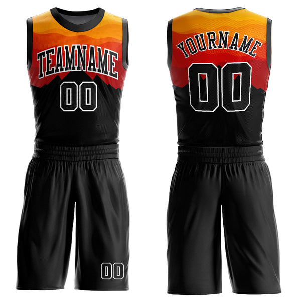 Custom Black Gold-Red Round Neck Sublimation Basketball Suit Jersey
