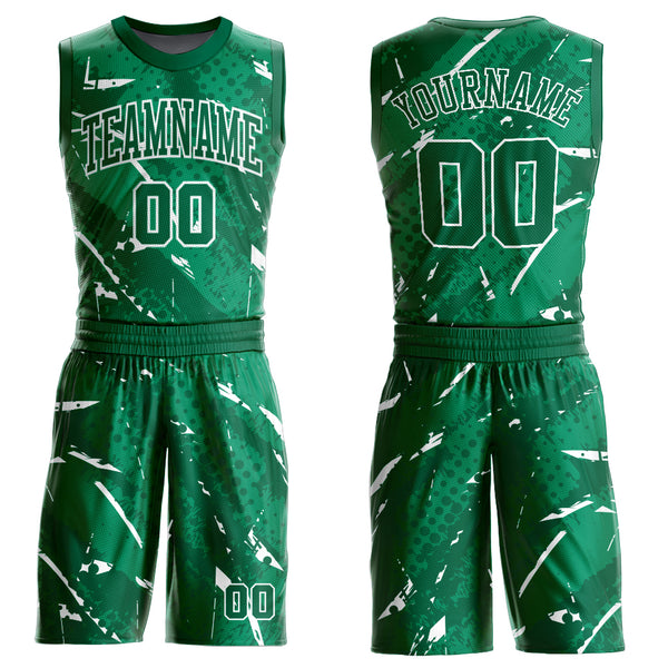 Custom Green White Bright Lines Round Neck Sublimation Basketball Suit Jersey