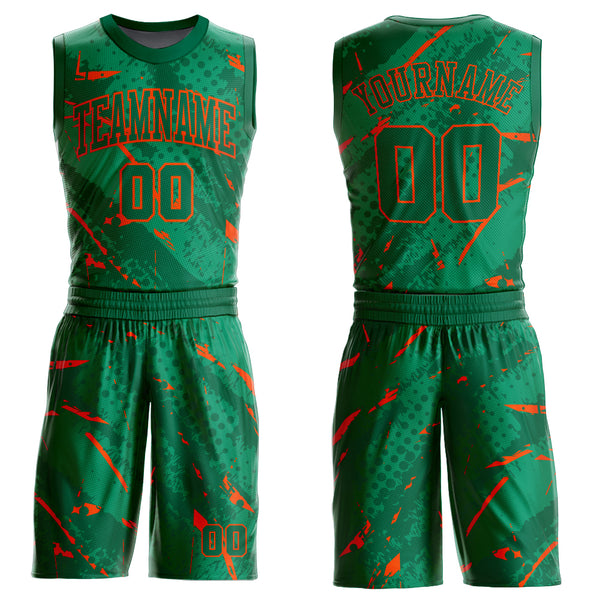 Custom Green Orange Bright Lines Round Neck Sublimation Basketball Suit Jersey