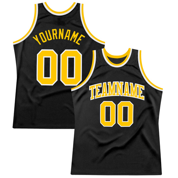 Custom Black Gold-White Authentic Throwback Basketball Jersey