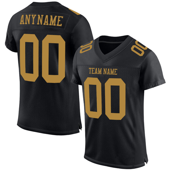 Custom Black Old Gold Mesh Authentic Football Jersey