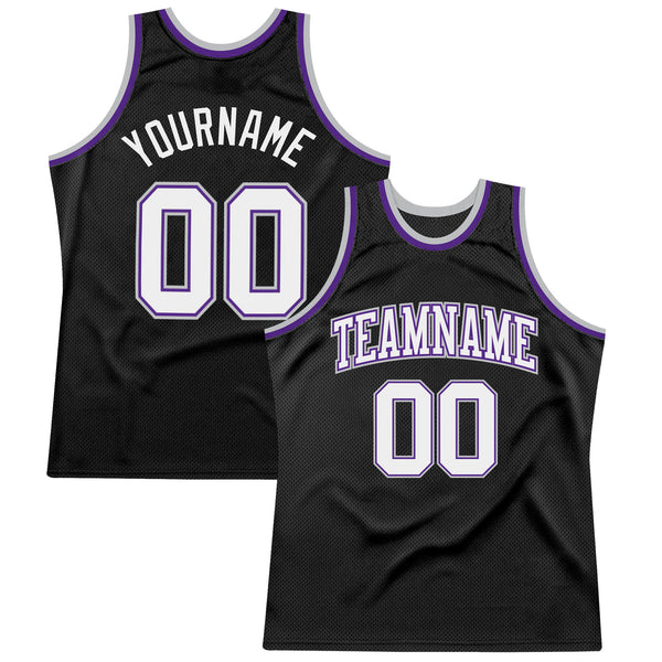 Custom Black White Purple-Gray Authentic Throwback Basketball Jersey