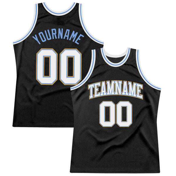 Custom Black White Light Blue-Old Gold Authentic Throwback Basketball Jersey
