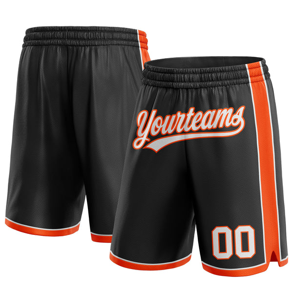 Custom Black White-Orange Authentic Basketball Shorts