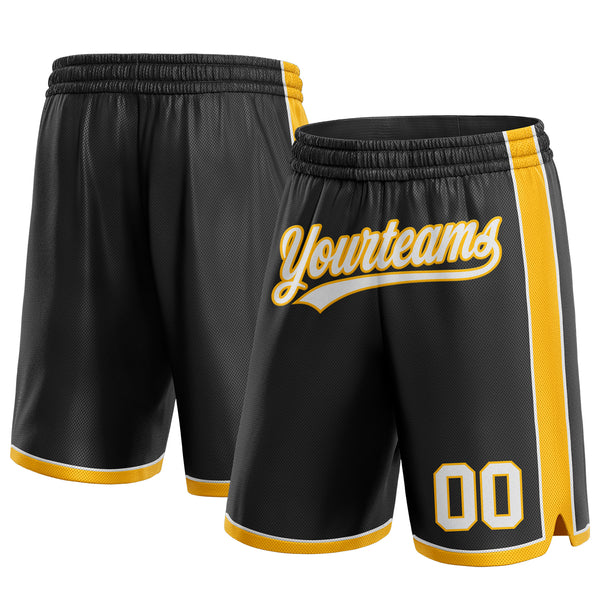 Custom Black White-Gold Authentic Basketball Shorts