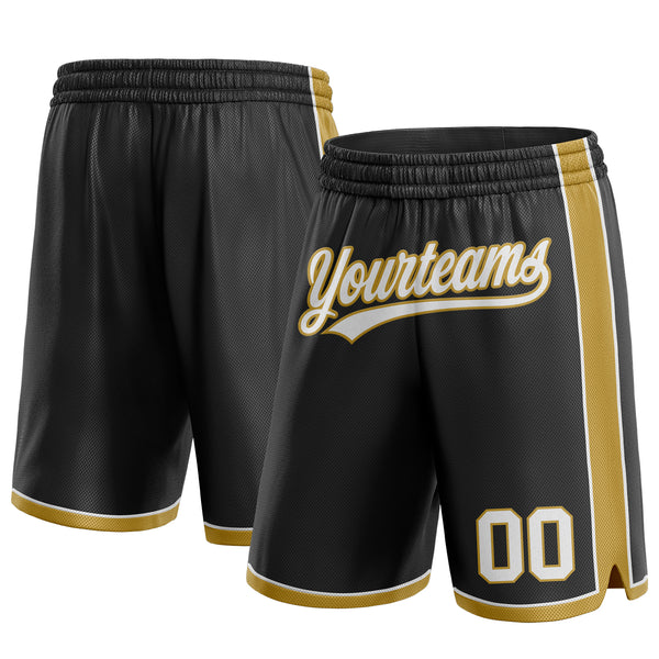 Custom Black White-Old Gold Authentic Basketball Shorts