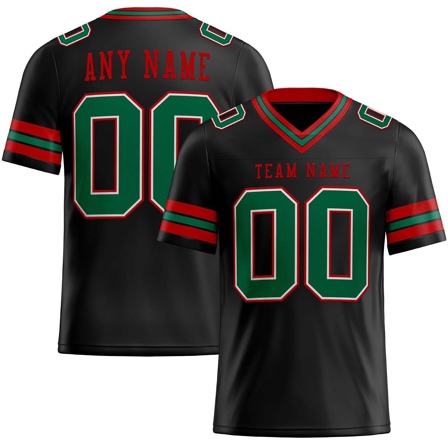 Custom Black Kelly Green-Red Authentic Football Jersey