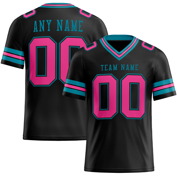 Custom Black Pink-Teal Mesh Authentic Football Jersey