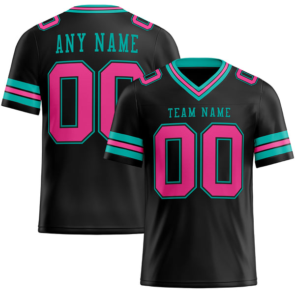Custom Black Pink-Aqua Mesh Authentic Football Jersey