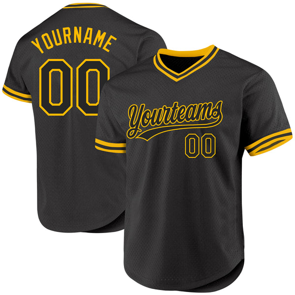 Custom Black Gold Authentic Throwback Baseball Jersey