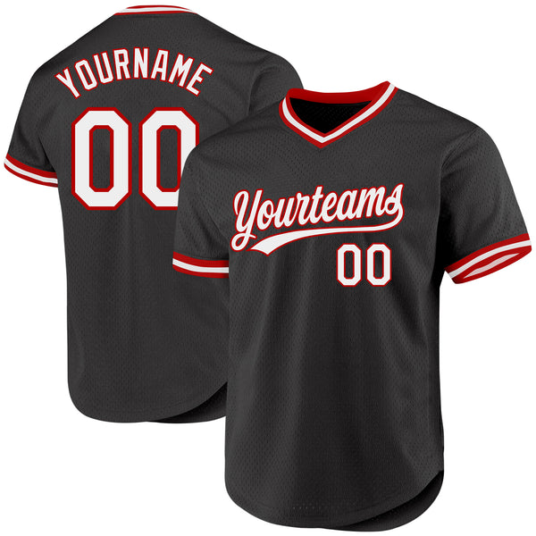 Custom Black White-Red Authentic Throwback Baseball Jersey