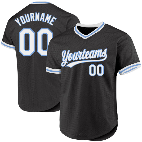 Custom Black White-Light Blue Authentic Throwback Baseball Jersey