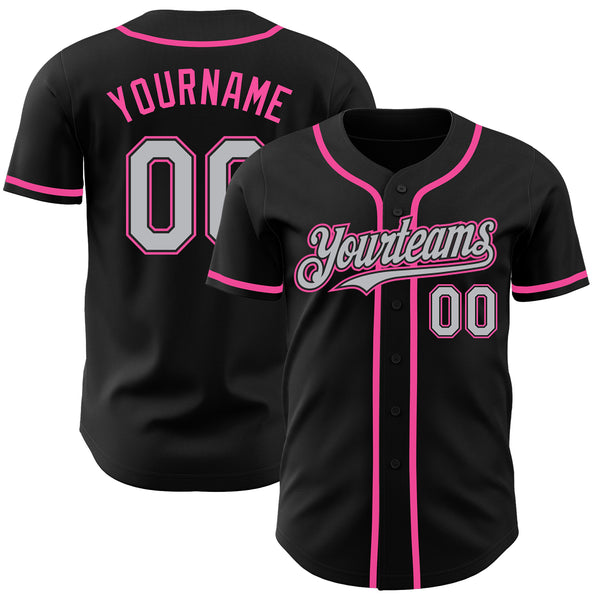 Custom Black Gray-Pink Authentic Baseball Jersey