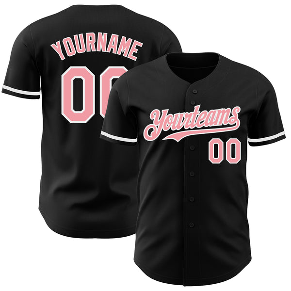 Custom Black Medium Pink-White Authentic Baseball Jersey