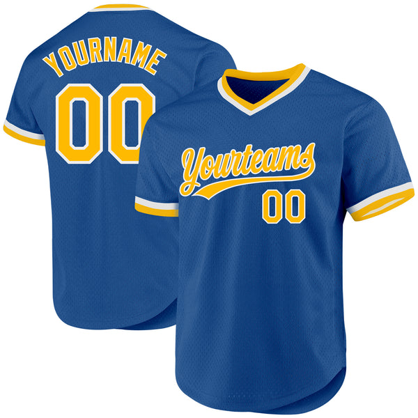 Custom Blue Gold-White Authentic Throwback Baseball Jersey