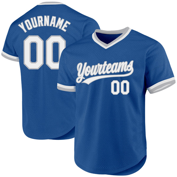 Custom Blue White-Gray Authentic Throwback Baseball Jersey