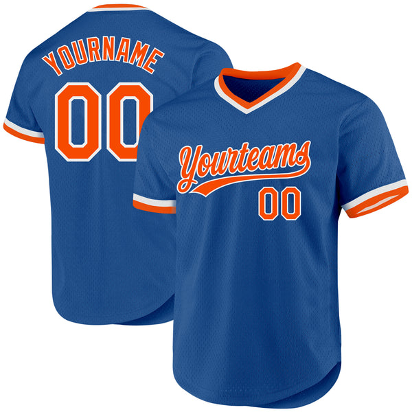 Custom Blue Orange-White Authentic Throwback Baseball Jersey