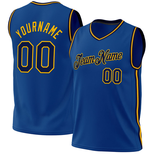 Custom Blue Navy-Gold Authentic Throwback Basketball Jersey