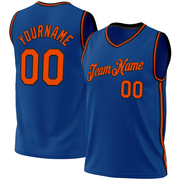 Custom Blue Orange-Black Authentic Throwback Basketball Jersey