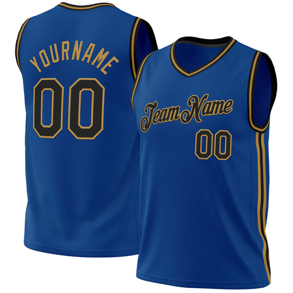 Custom Blue Black-Old Gold Authentic Throwback Basketball Jersey