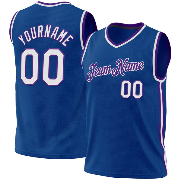 Custom Blue White-Purple Authentic Throwback Basketball Jersey