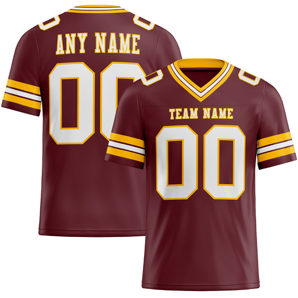 Custom Burgundy White-Gold Authentic Football Jersey