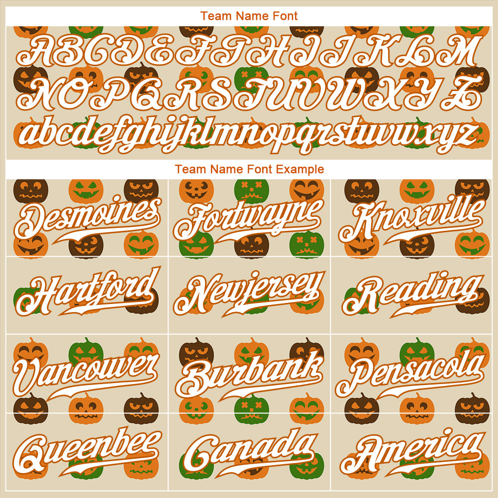 Custom Cream White-Texas Orange 3D Pattern Design Halloween Pumpkins Authentic Baseball Jersey