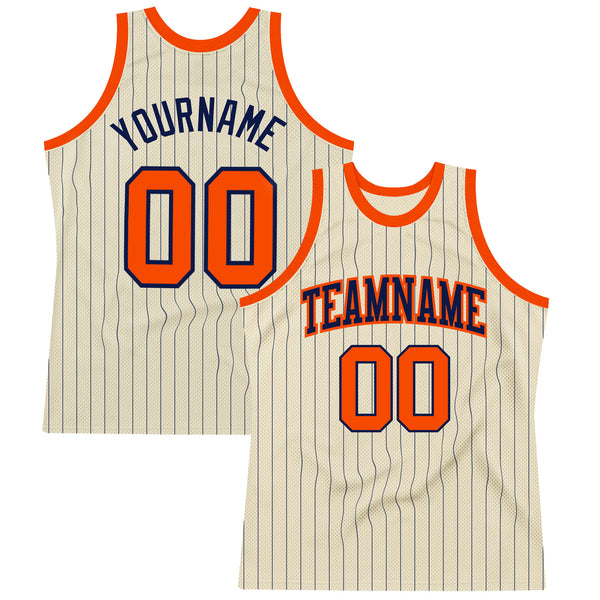 Custom Black White Pinstripe Orange-White Authentic Basketball Jersey