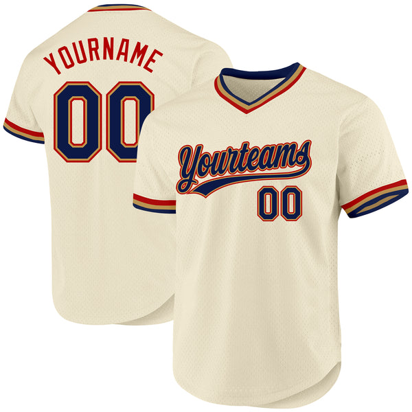 Custom Cream Navy Old Gold-Red Authentic Throwback Baseball Jersey