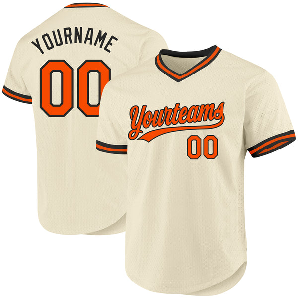 Custom Cream Orange-Black Authentic Throwback Baseball Jersey