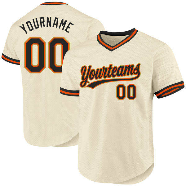 Custom Cream Black Orange-Old Gold Authentic Throwback Baseball Jersey