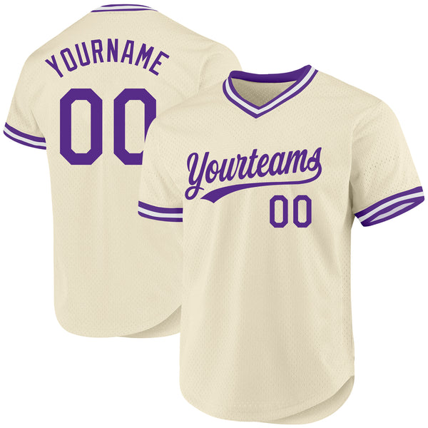 Custom Cream Purple-White Authentic Throwback Baseball Jersey