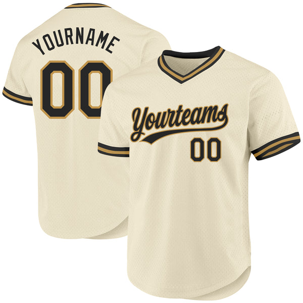 Custom Cream Black-Old Gold Authentic Throwback Baseball Jersey