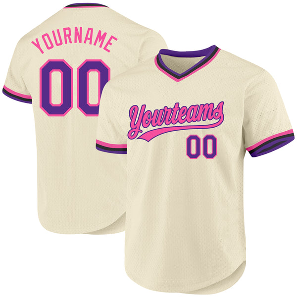 Custom Cream Purple Pink-Black Authentic Throwback Baseball Jersey