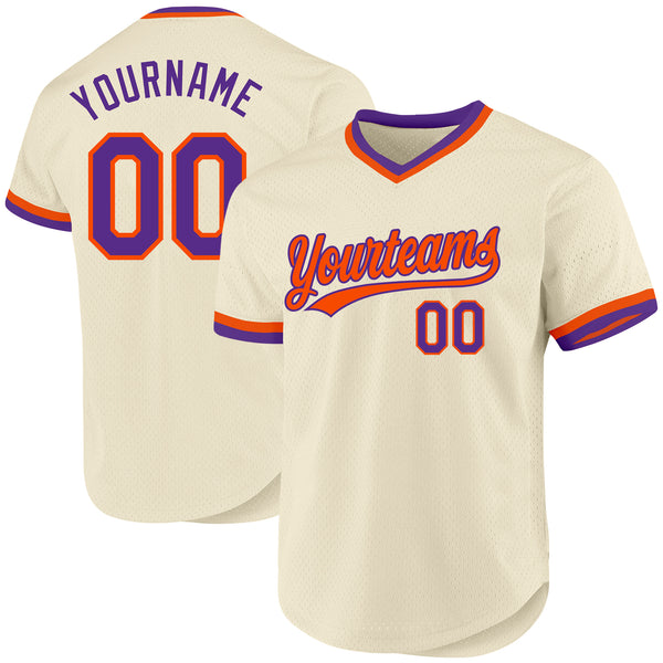 Custom Cream Purple-Orange Authentic Throwback Baseball Jersey