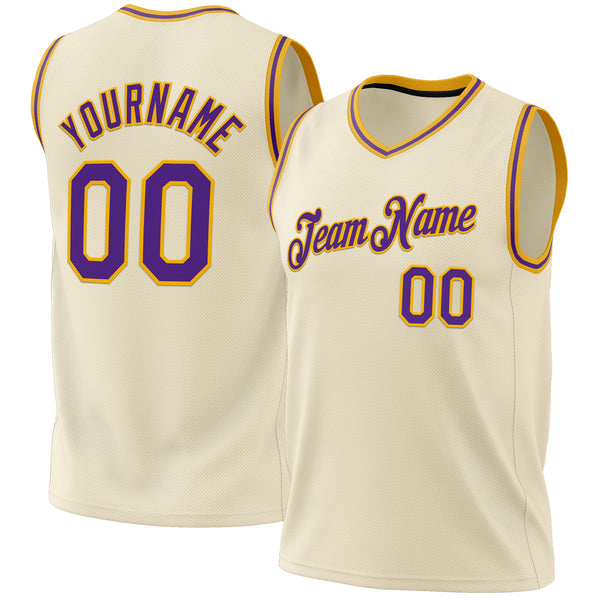 Custom Cream Purple-Gold Authentic Throwback Basketball Jersey