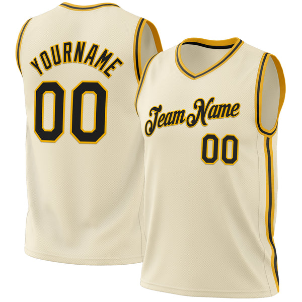 Custom Cream Black-Gold Authentic Throwback Basketball Jersey