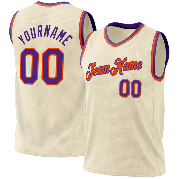 Custom Cream Purple-Orange Authentic Throwback Basketball Jersey