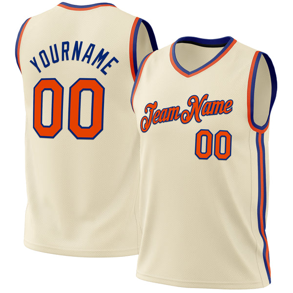 Custom Cream Orange-Royal Authentic Throwback Basketball Jersey