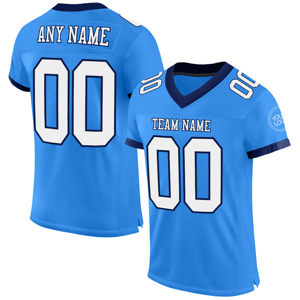 Custom Electric Blue White-Navy Mesh Authentic Football Jersey