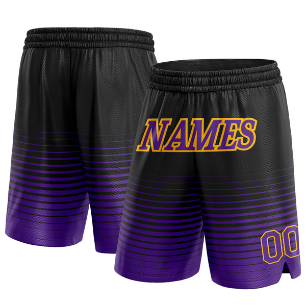 Custom Black Purple-Gold Pinstripe Fade Fashion Authentic Basketball Shorts
