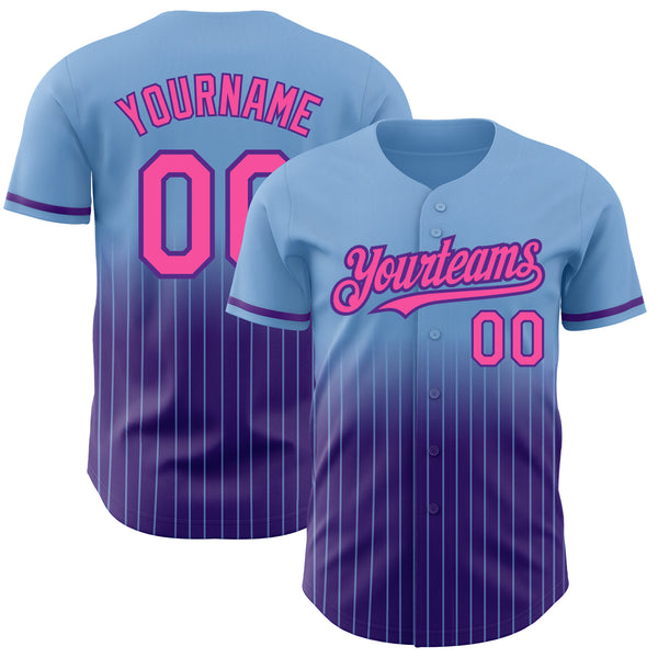 Custom Light Blue Pinstripe Pink-Purple Authentic Fade Fashion Baseball Jersey