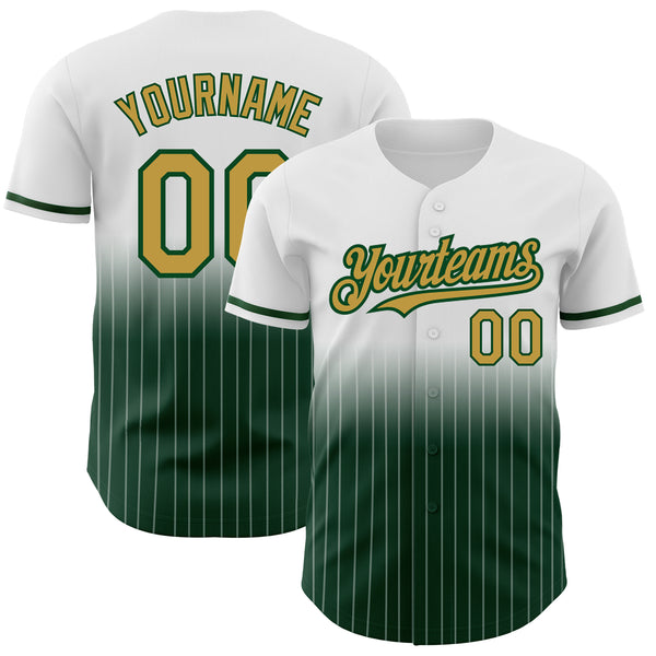 Custom White Pinstripe Old Gold-Green Authentic Fade Fashion Baseball Jersey