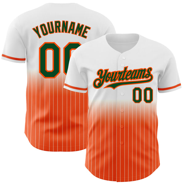 Custom White Pinstripe Green-Orange Authentic Fade Fashion Baseball Jersey