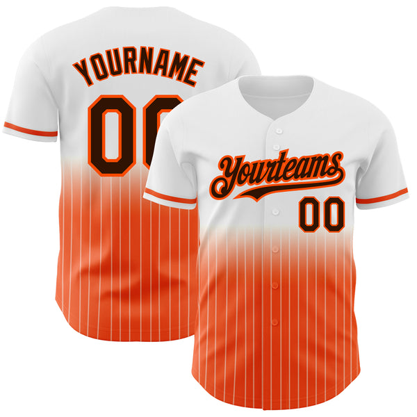 Custom White Pinstripe Brown-Orange Authentic Fade Fashion Baseball Jersey
