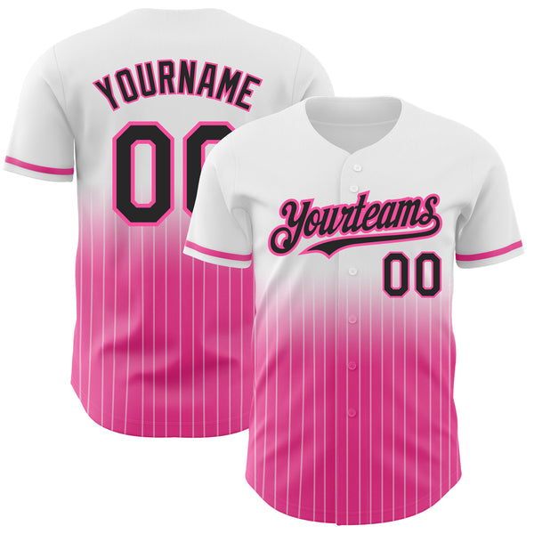 Custom White Pinstripe Black-Pink Authentic Fade Fashion Baseball Jersey