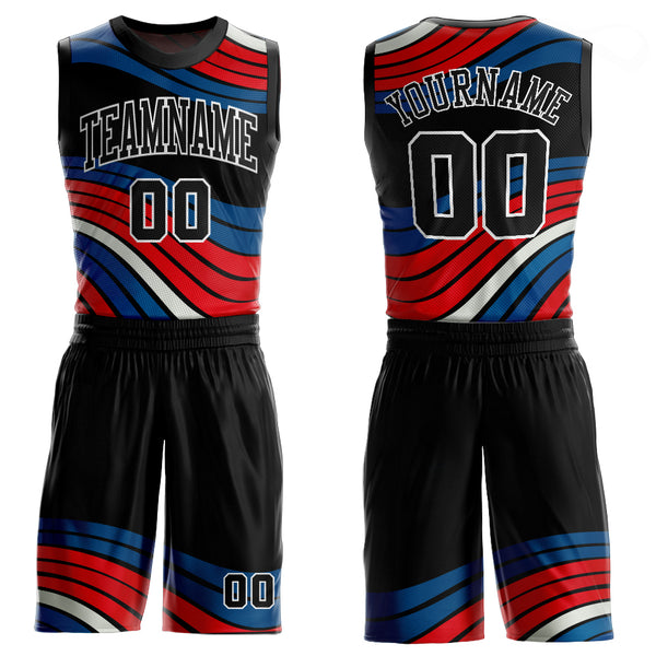 Custom Figure Black-Red Round Neck Sublimation Basketball Suit Jersey
