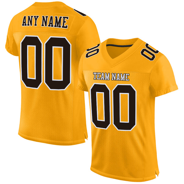 Custom Gold Brown-White Mesh Authentic Football Jersey