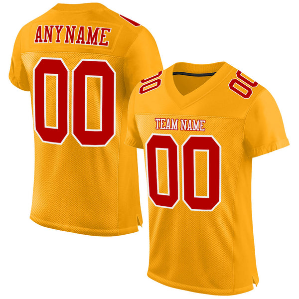 Custom Gold Red-White Mesh Authentic Football Jersey